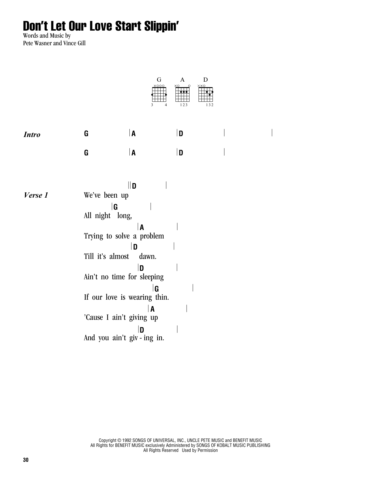 Vince Gill Don't Let Our Love Start Slippin' Sheet Music