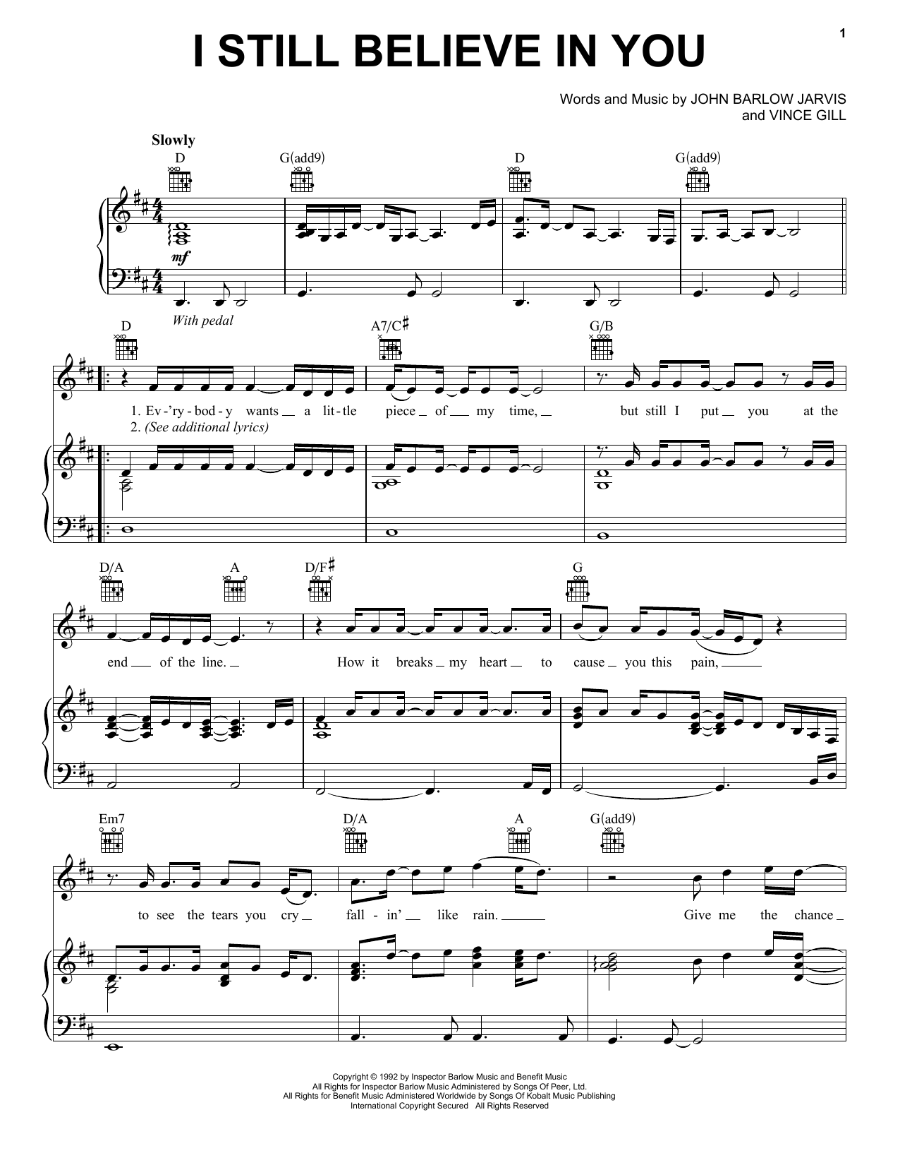 Vince Gill I Still Believe In You Sheet Music