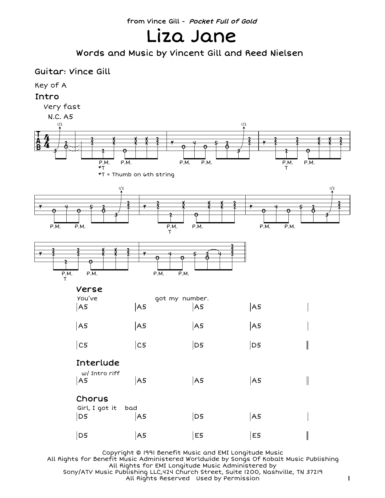 Vince Gill Liza Jane Sheet Music