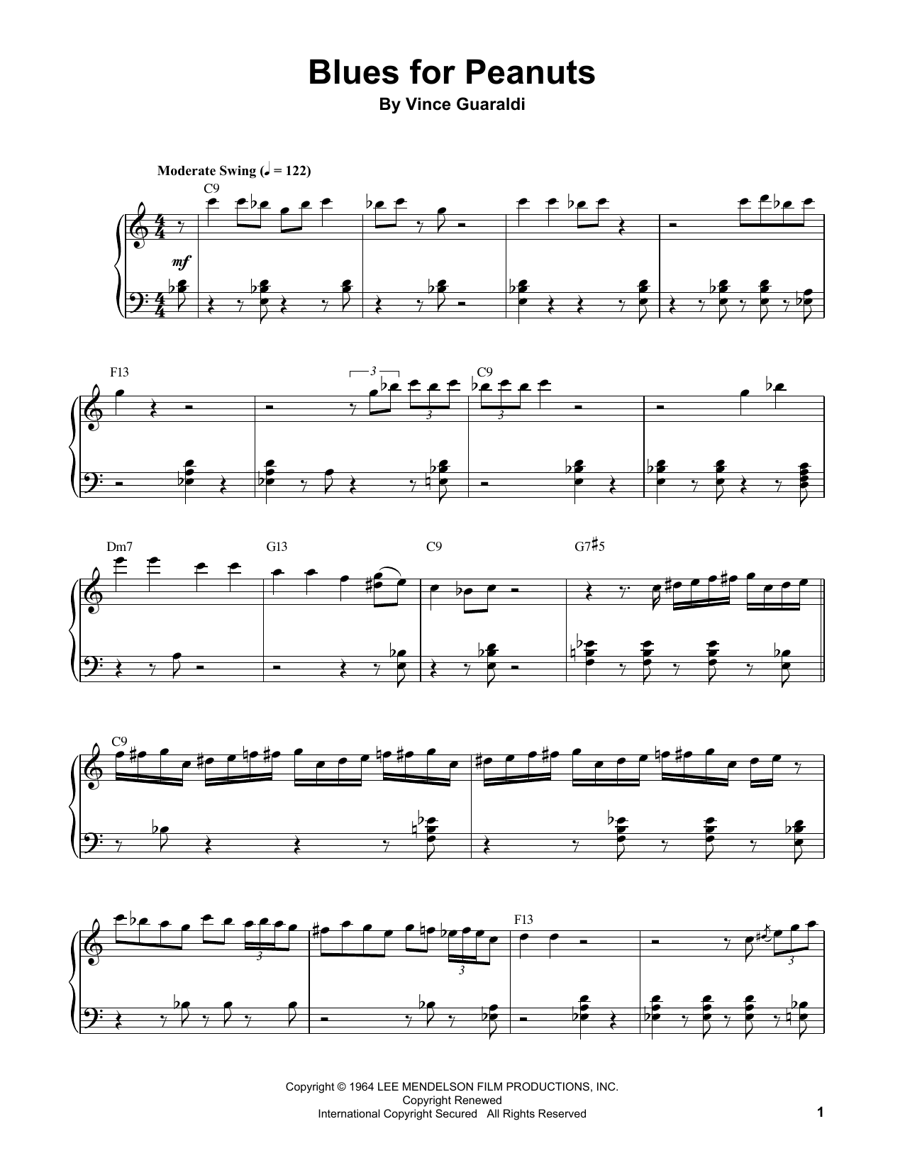 Vince Guaraldi Blues For Peanuts Sheet Music