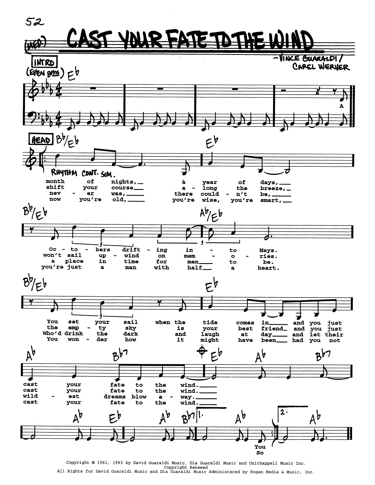 Vince Guaraldi Cast Your Fate To The Wind (Low Voice) Sheet Music