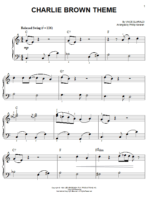 Vince Guaraldi Charlie Brown Theme (arr. Phillip Keveren) Sheet Music