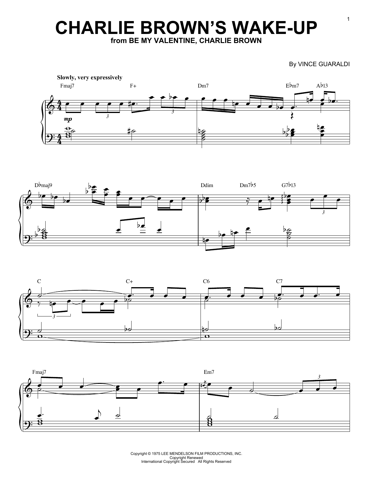 Vince Guaraldi Charlie Brown's Wake-Up Sheet Music