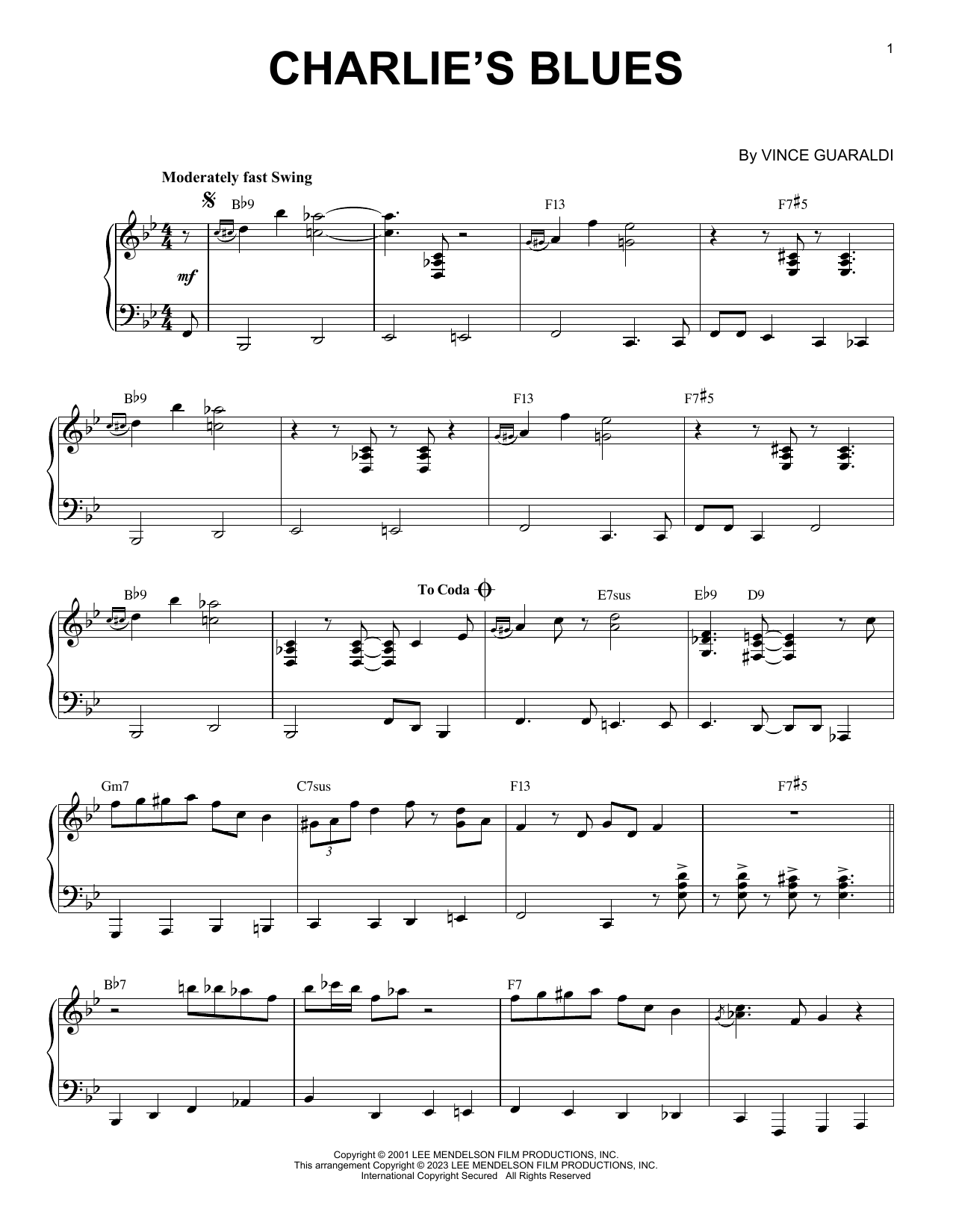 Vince Guaraldi Charlie's Blues [Jazz version] (arr. Brent Edstrom) Sheet Music