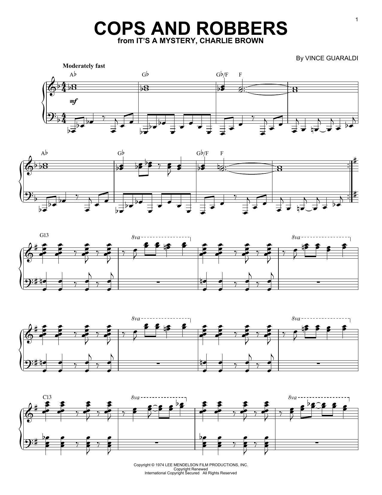 Vince Guaraldi Cops And Robbers Sheet Music