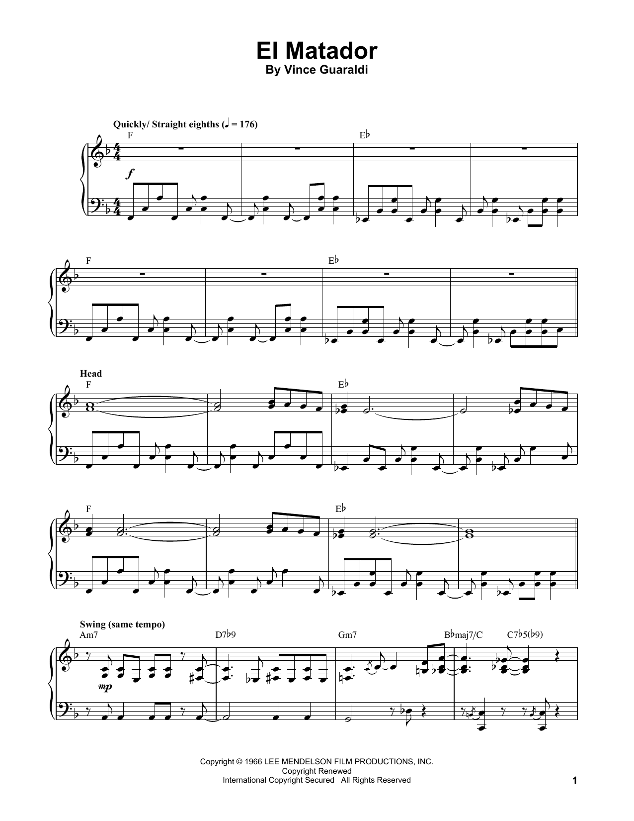 Vince Guaraldi El Matador Sheet Music