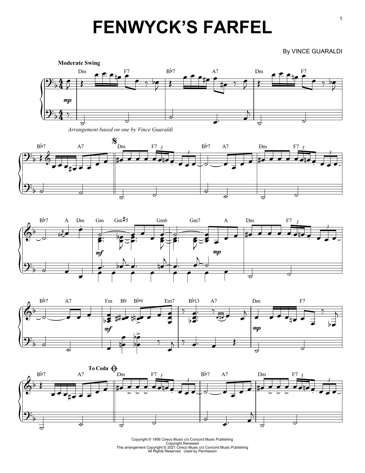 Vince Guaraldi Fenwyck's Farfel [Jazz version] (arr. Brent Edstrom) Sheet Music