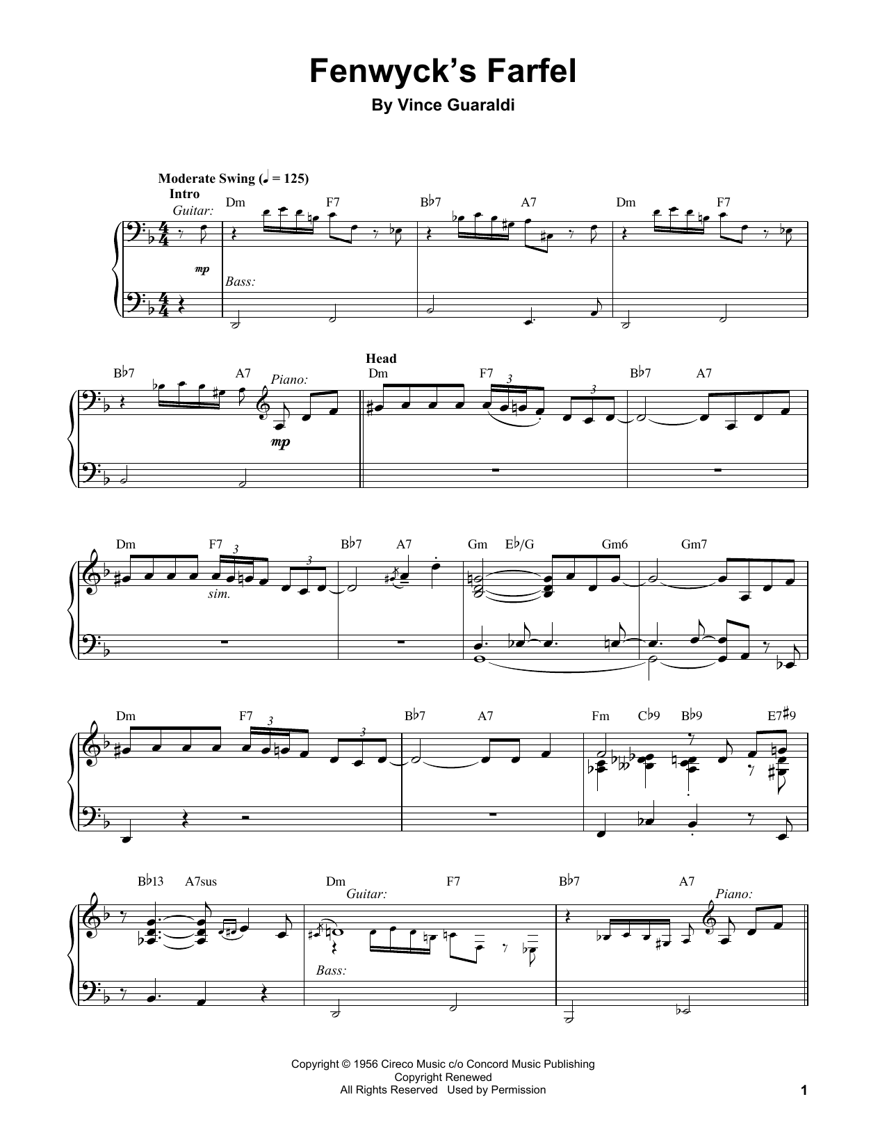 Vince Guaraldi Fenwyck's Farfel Sheet Music