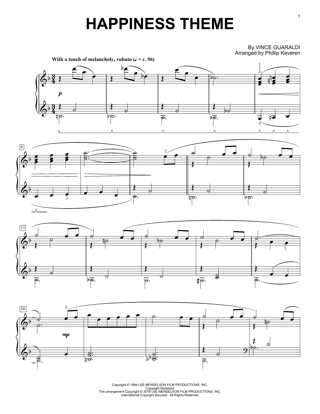 Vince Guaraldi Happiness Theme (arr. Phillip Keveren) Sheet Music