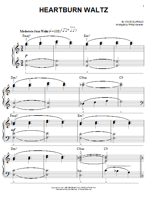 Vince Guaraldi Heartburn Waltz (arr. Phillip Keveren) Sheet Music