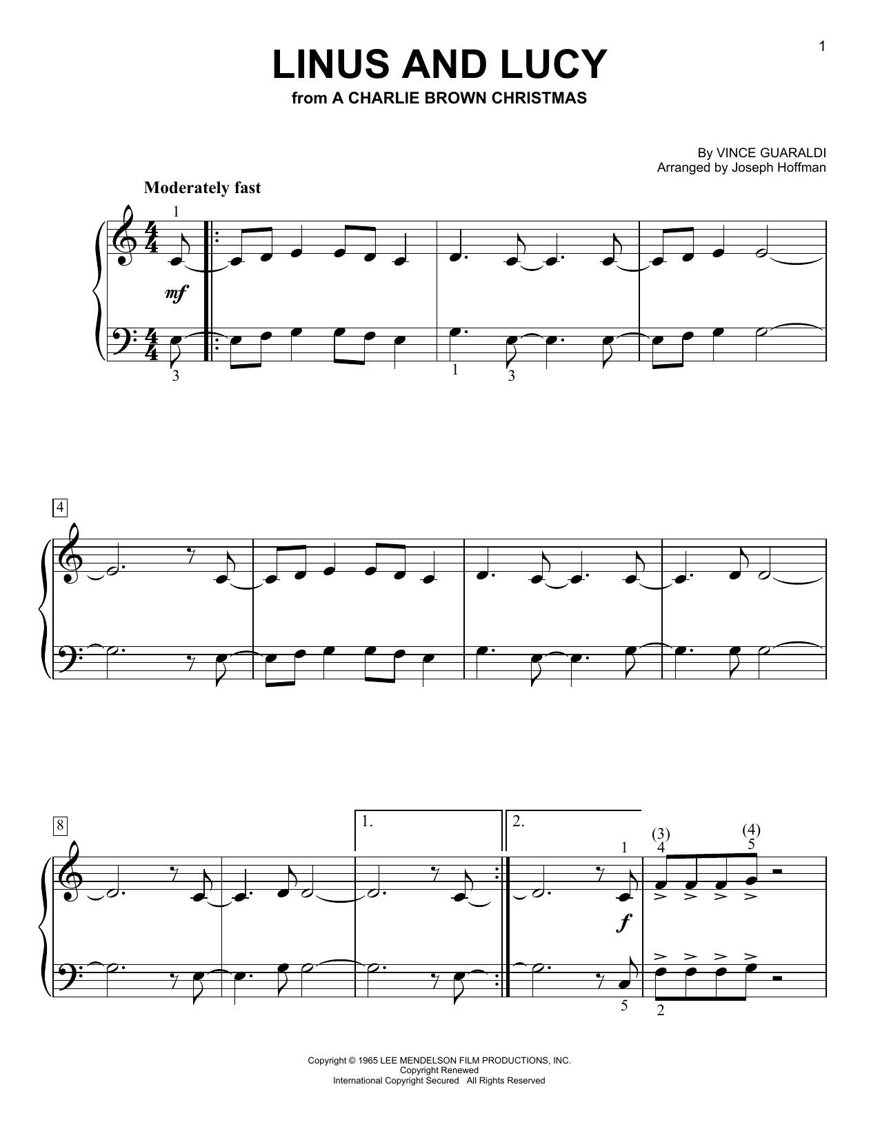 Vince Guaraldi Linus And Lucy (arr. Joseph Hoffman) Sheet Music