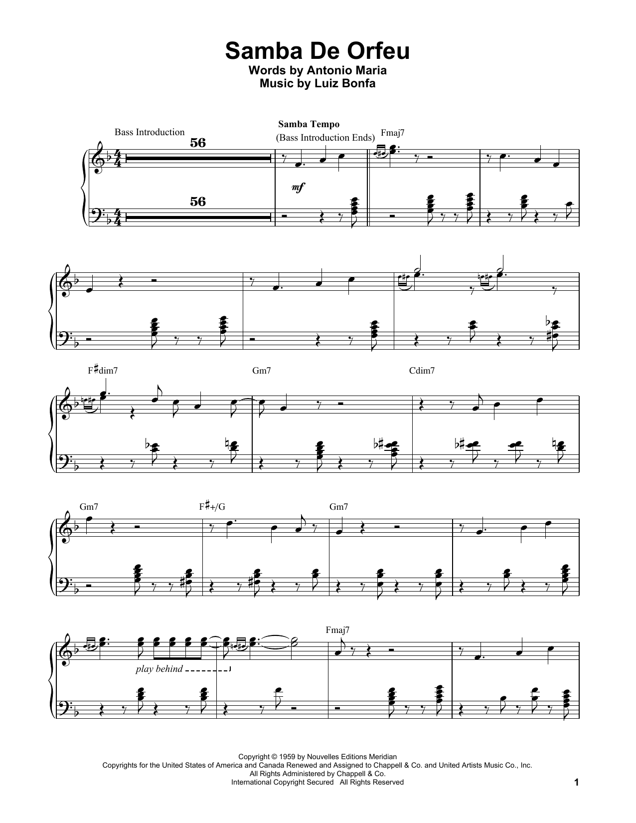 Vince Guaraldi Samba De Orfeu Sheet Music