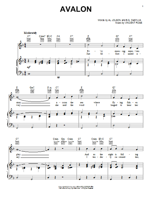 Vincent Rose Avalon Sheet Music