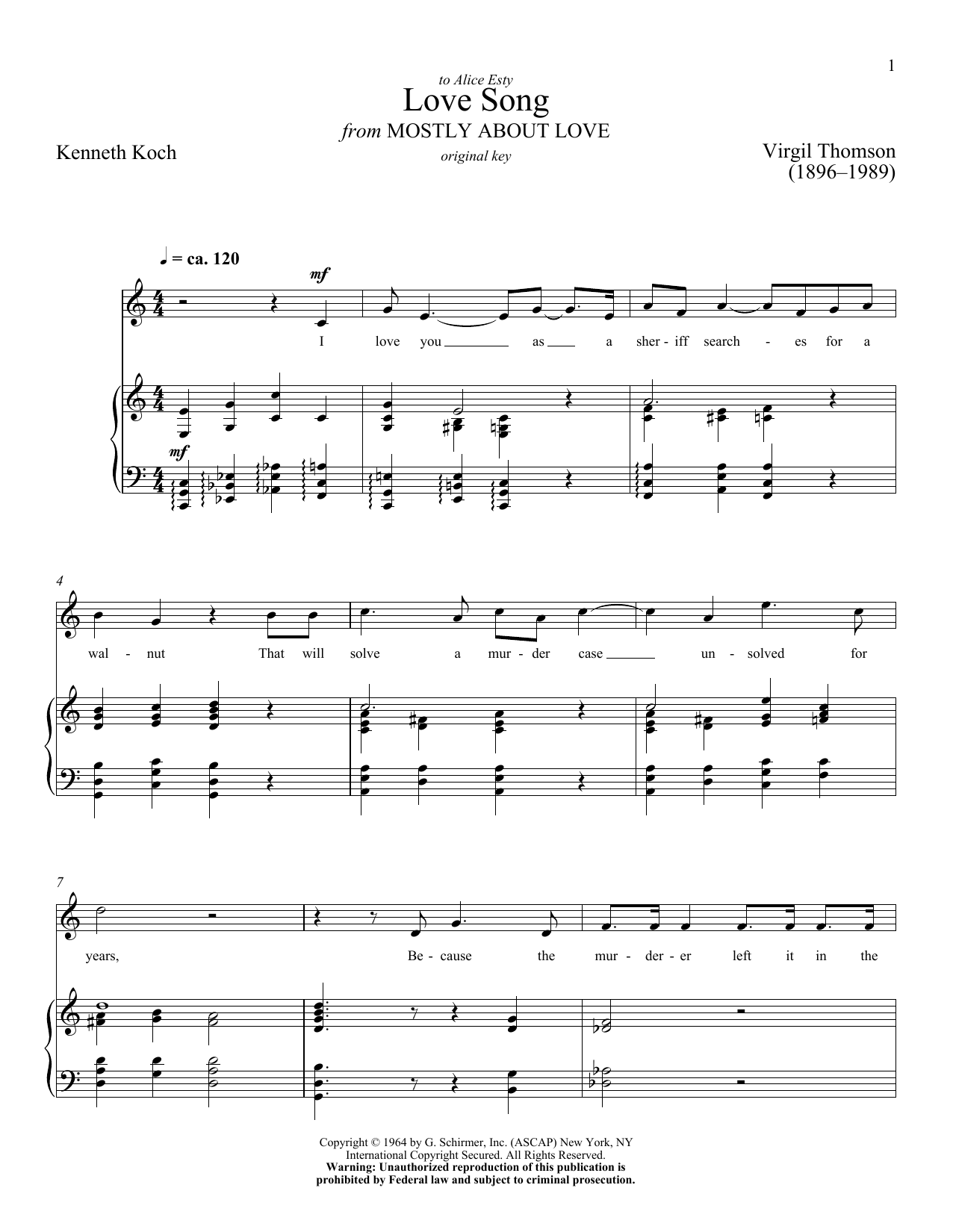 Virgil Thomson Love Song Sheet Music