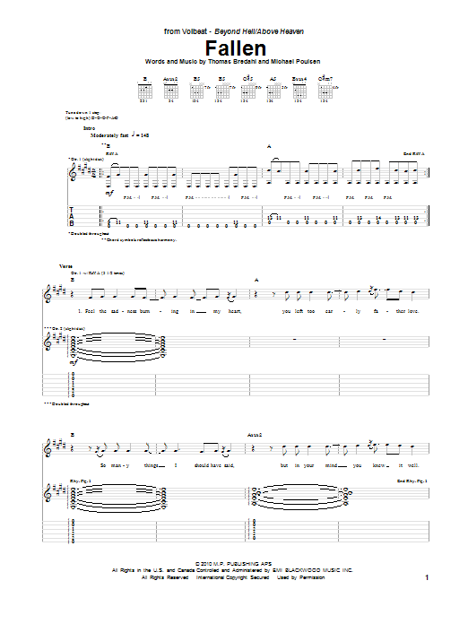 Volbeat Fallen Sheet Music