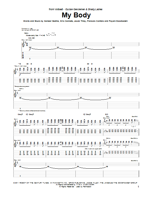 Volbeat My Body Sheet Music