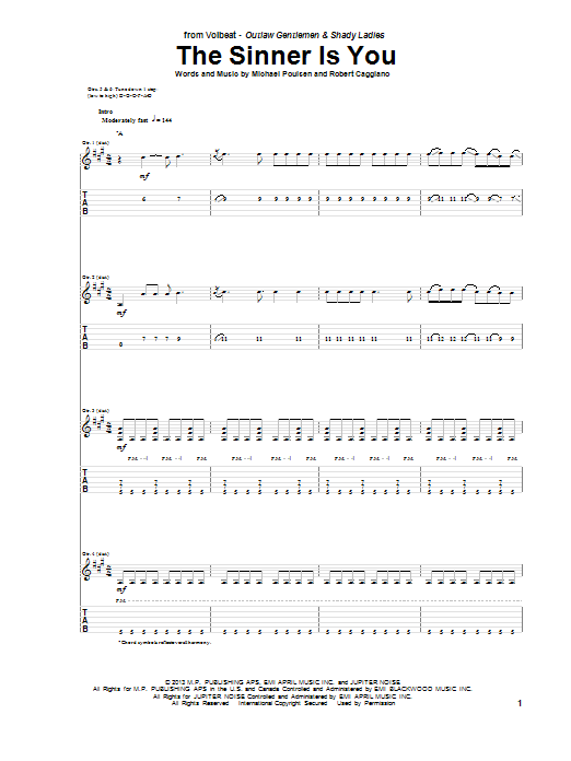 Volbeat The Sinner Is You Sheet Music