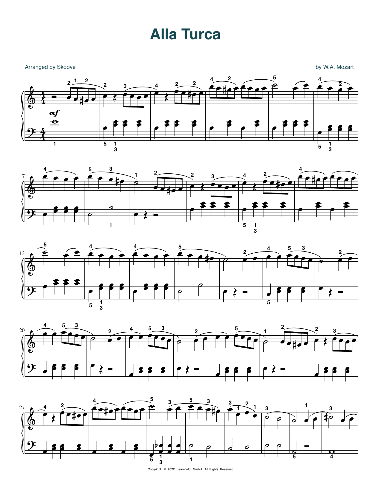 W.A. Mozart Alla Turca (arr. Skoove) Sheet Music