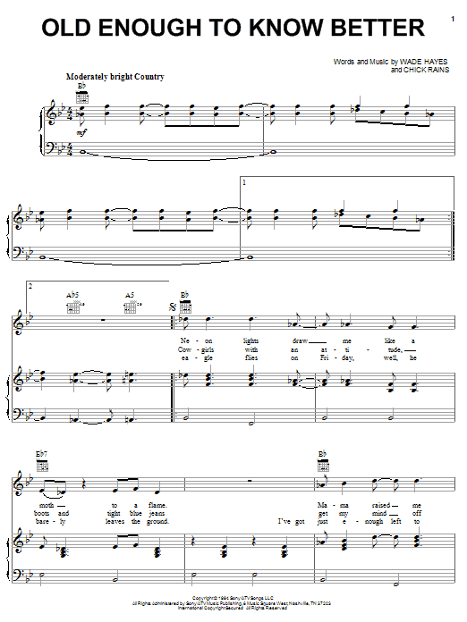 Wade Hayes Old Enough To Know Better Sheet Music