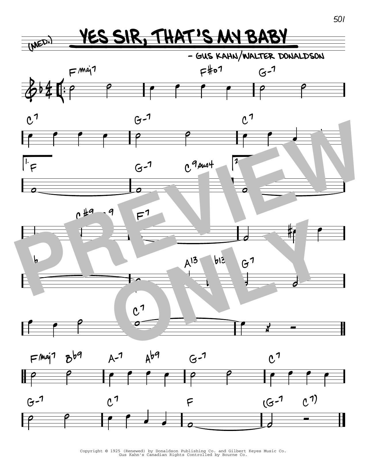 Walter Donaldson and Gus Kahn Yes Sir, That's My Baby Sheet Music