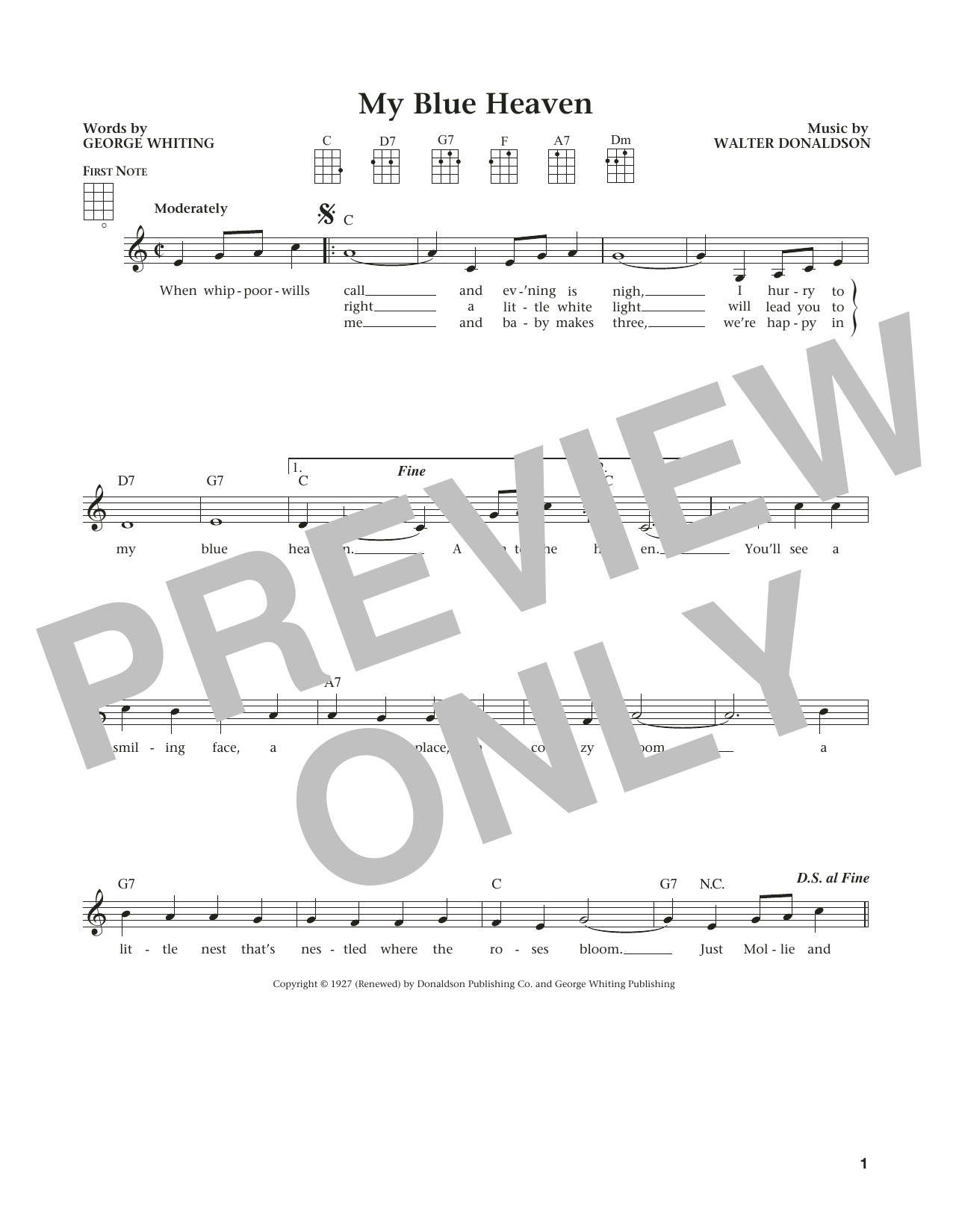Walter Donaldson My Blue Heaven (from The Daily Ukulele) (arr. Liz and Jim Beloff) Sheet Music