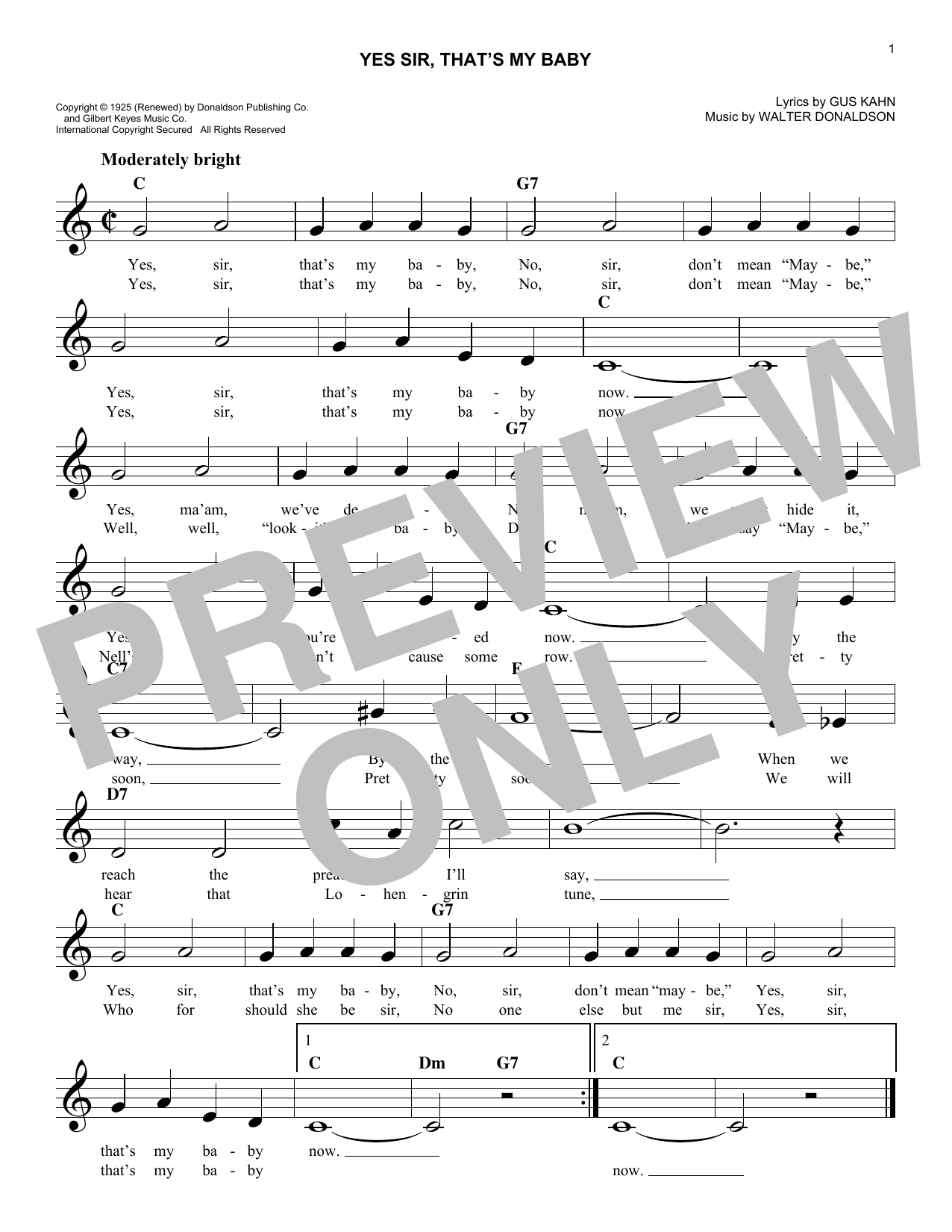 Walter Donaldson Yes Sir, That's My Baby Sheet Music