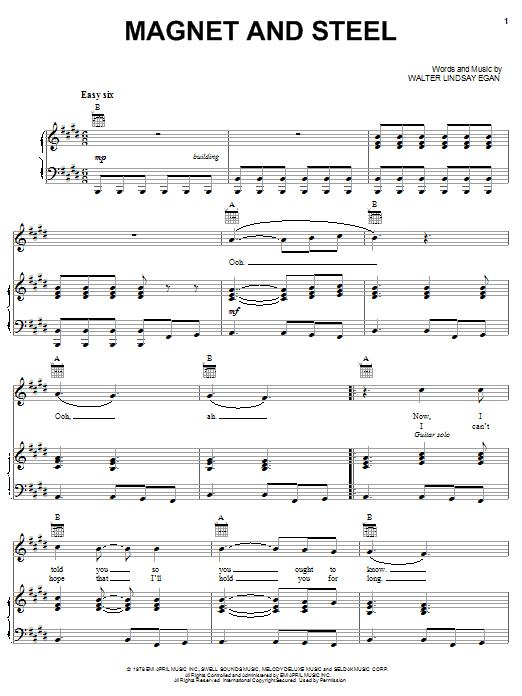 Walter Egan Magnet And Steel Sheet Music