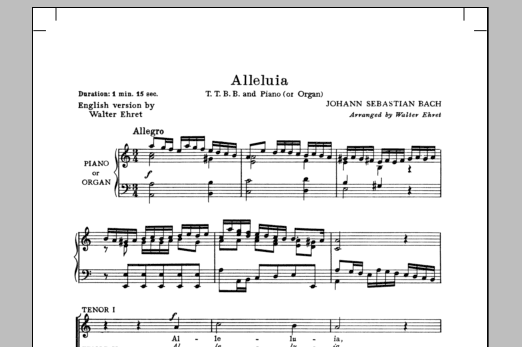 Walter Ehret Alleluia (from Cantata 142) Sheet Music