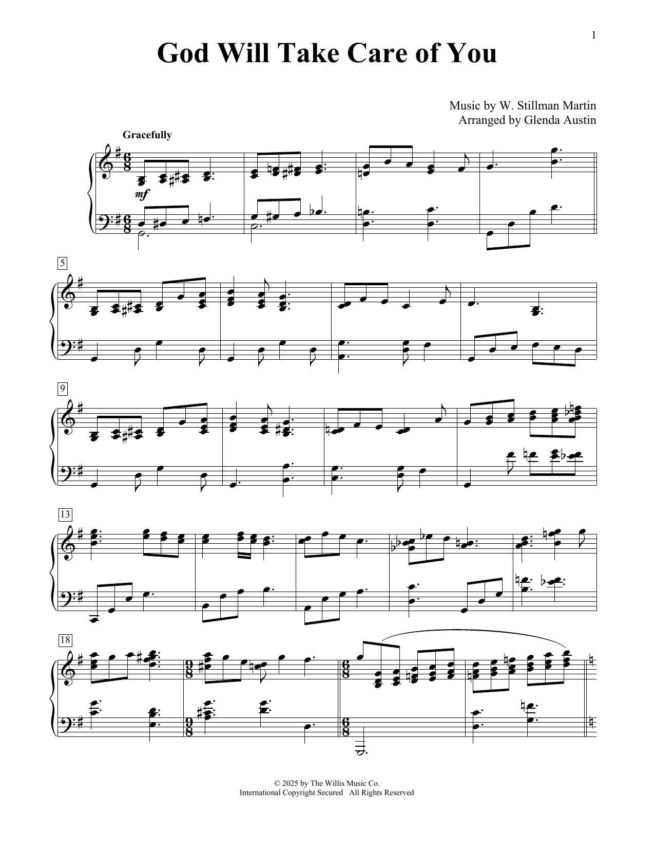 W. Stillman Martin God Will Take Care Of You (arr. Glenda Austin) Sheet Music