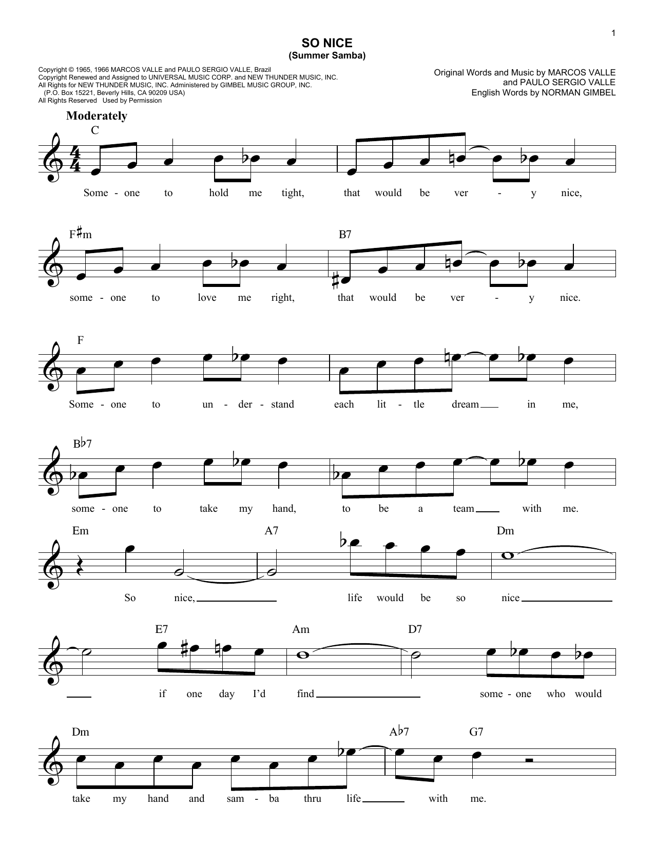 Walter Wanderley So Nice (Summer Samba) Sheet Music
