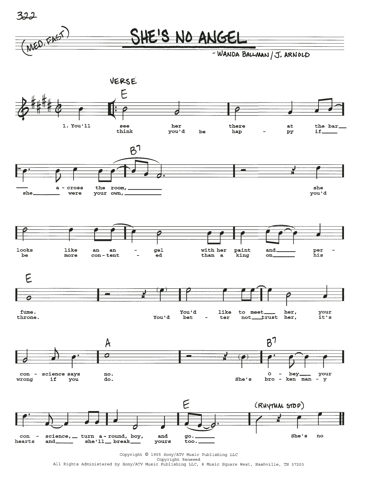 Wanda Ballman She's No Angel Sheet Music