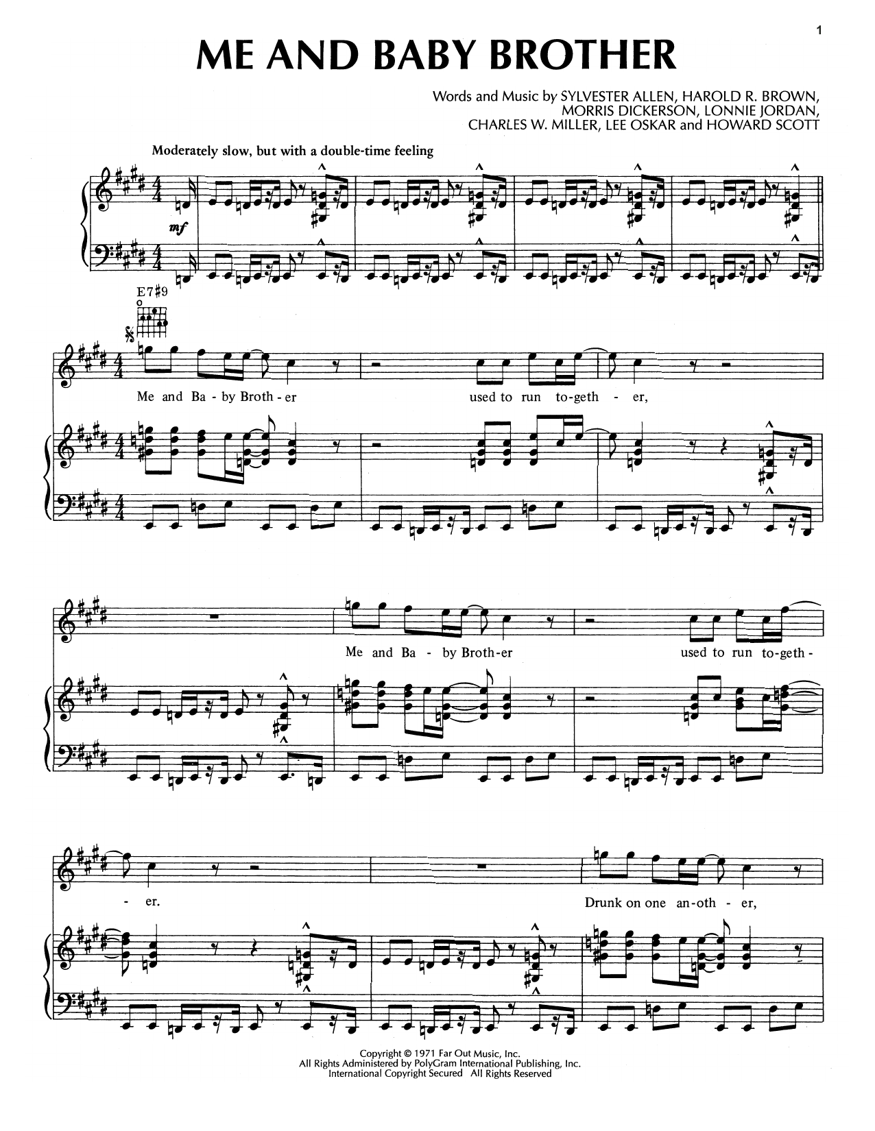 War Me And Baby Brother Sheet Music