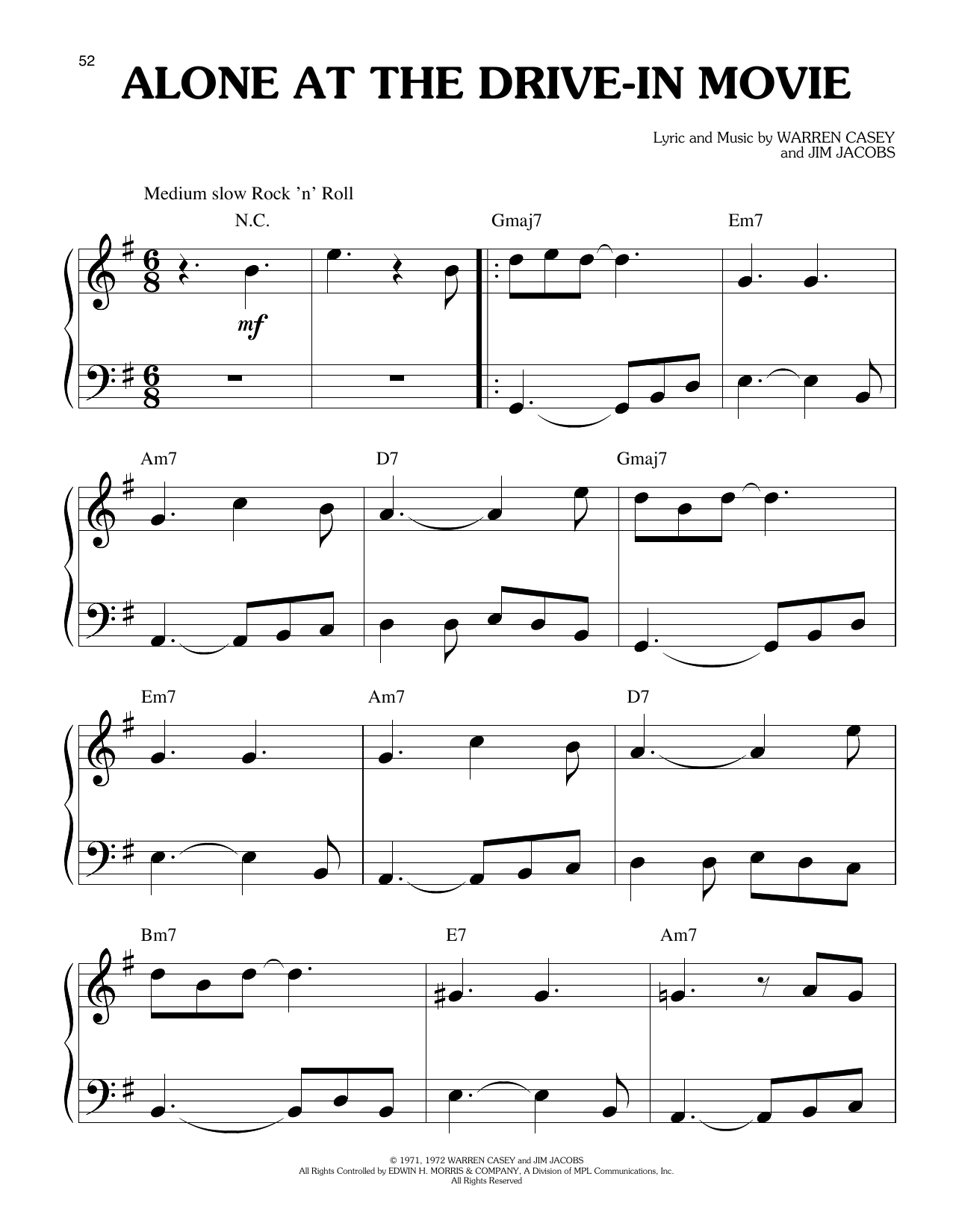 Warren Casey & Jim Jacobs Alone At The Drive-In Movie (from Grease) Sheet Music