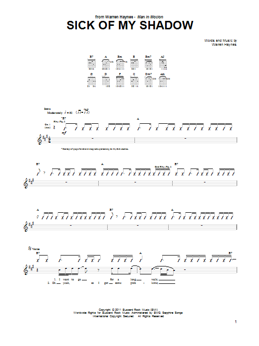 Warren Haynes Sick Of My Shadow Sheet Music