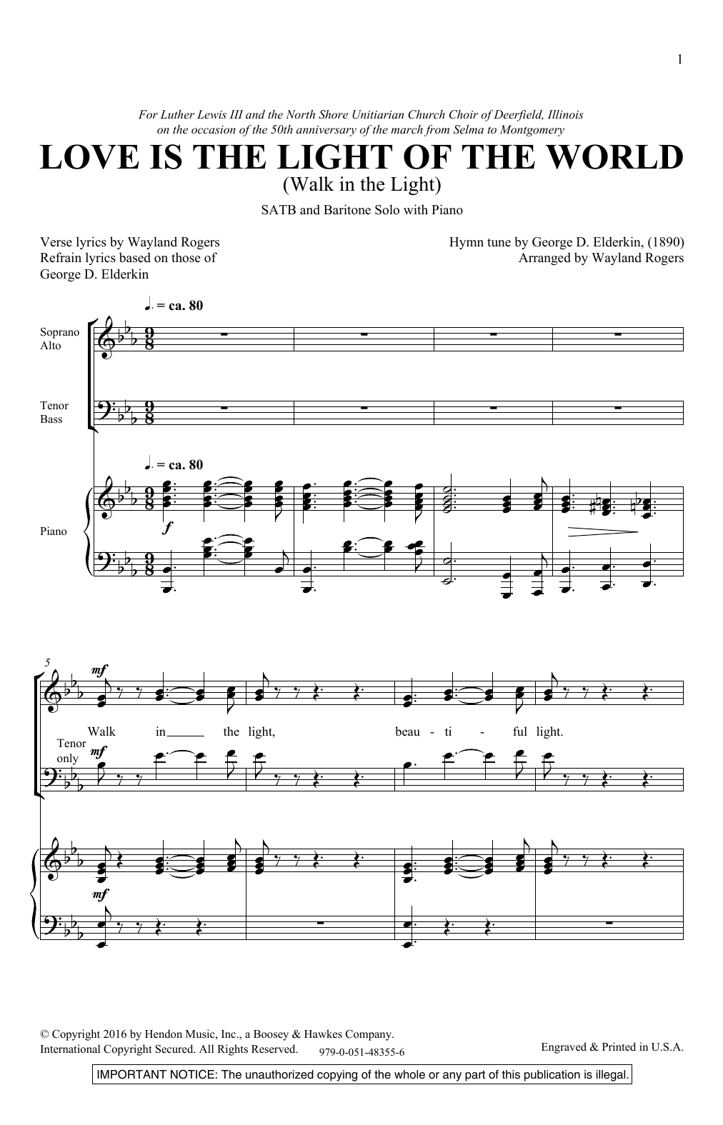 Wayland Rogers Love Is The Light Of The World Sheet Music