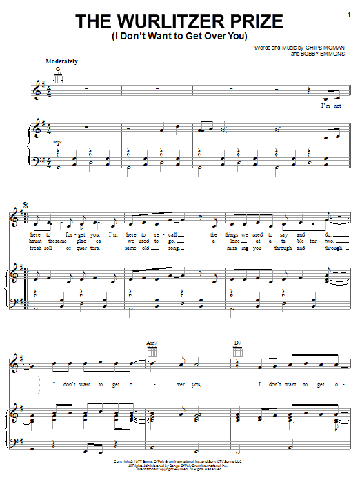 Waylon Jennings Wurlitzer Prize (I Don't Want To Get Over You) Sheet Music