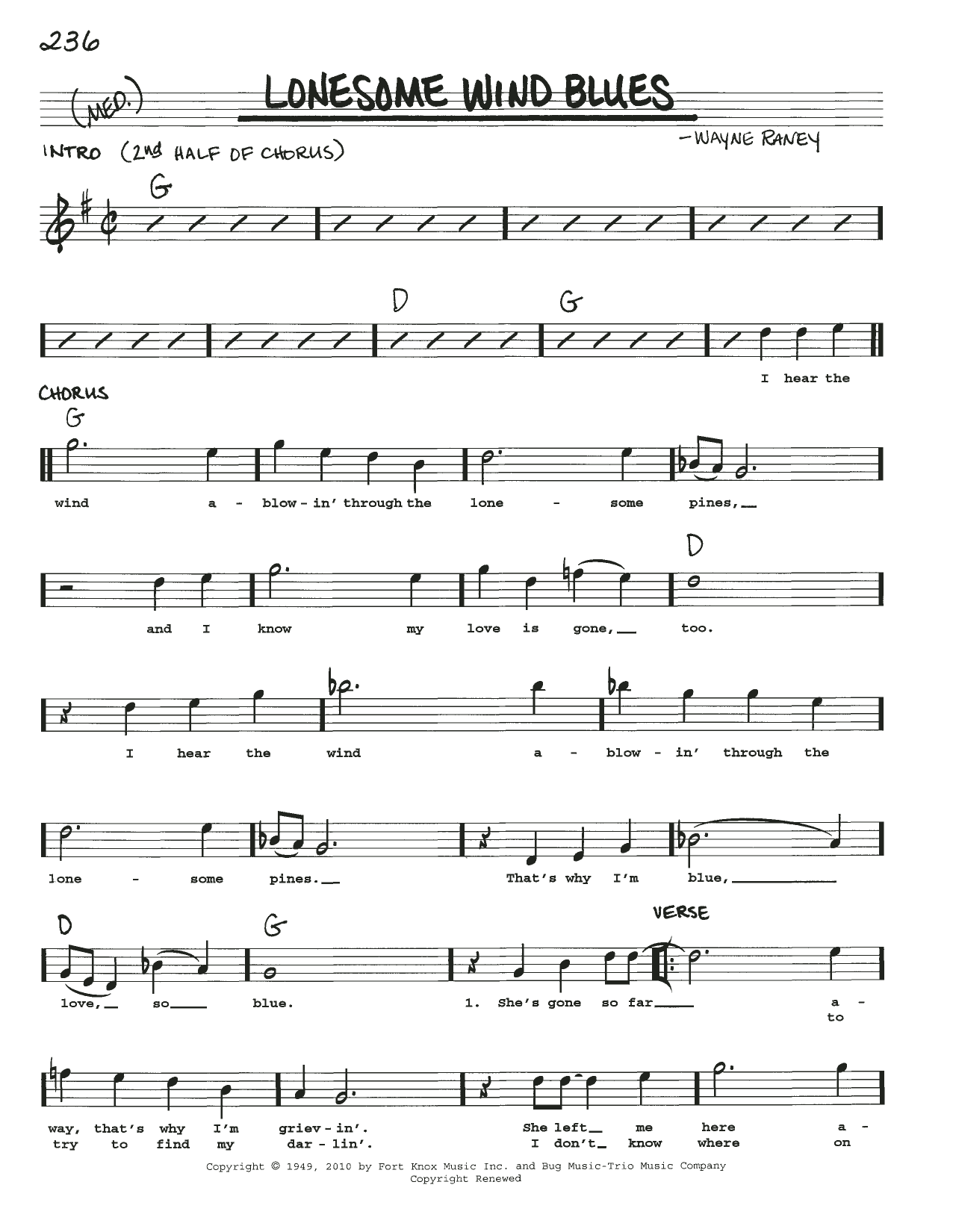 Wayne Raney Lonesome Wind Blues Sheet Music