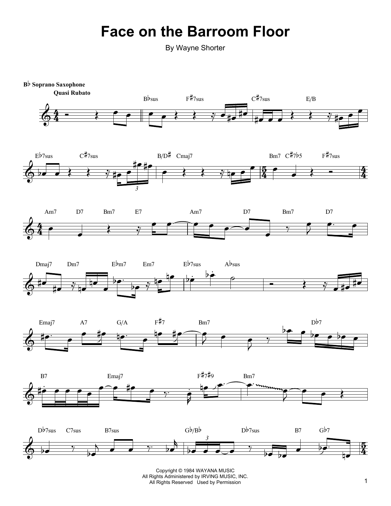 Wayne Shorter Face On The Barroom Floor Sheet Music