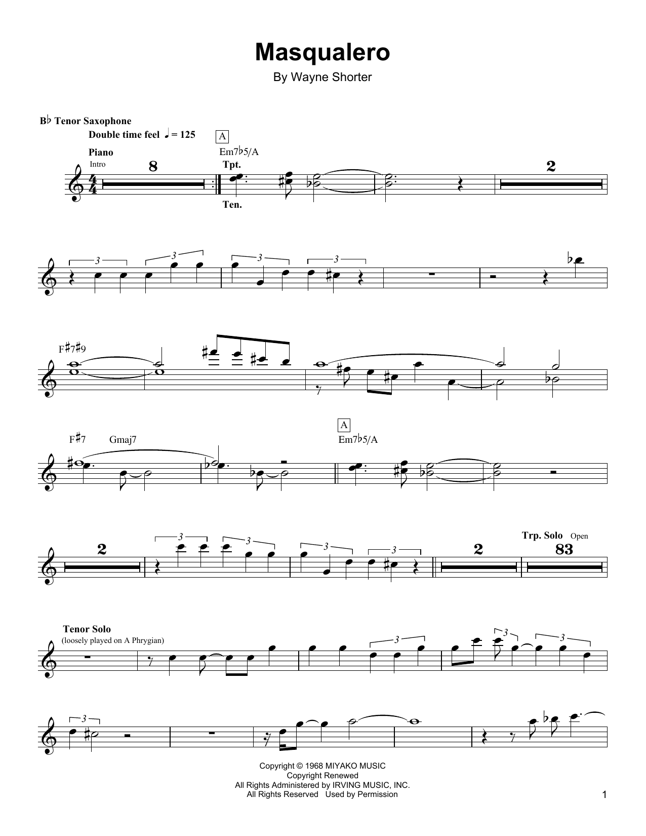 Wayne Shorter Masqualero Sheet Music