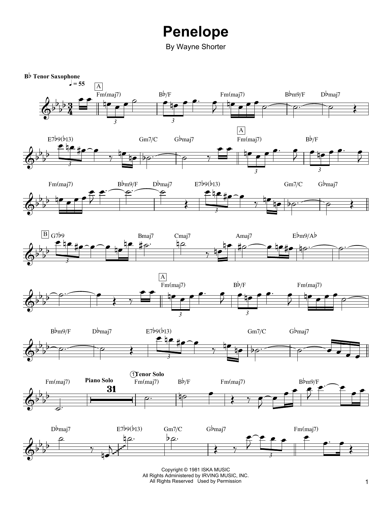 Wayne Shorter Penelope Sheet Music