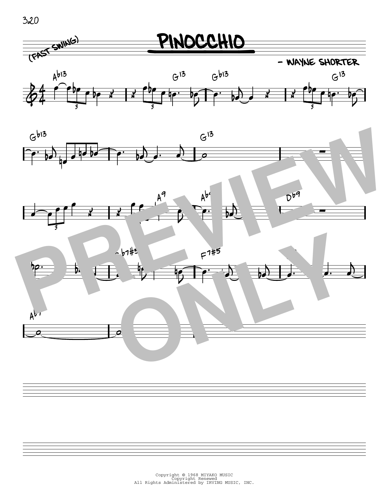 Wayne Shorter Pinocchio [Reharmonized version] (arr. Jack Grassel) Sheet Music
