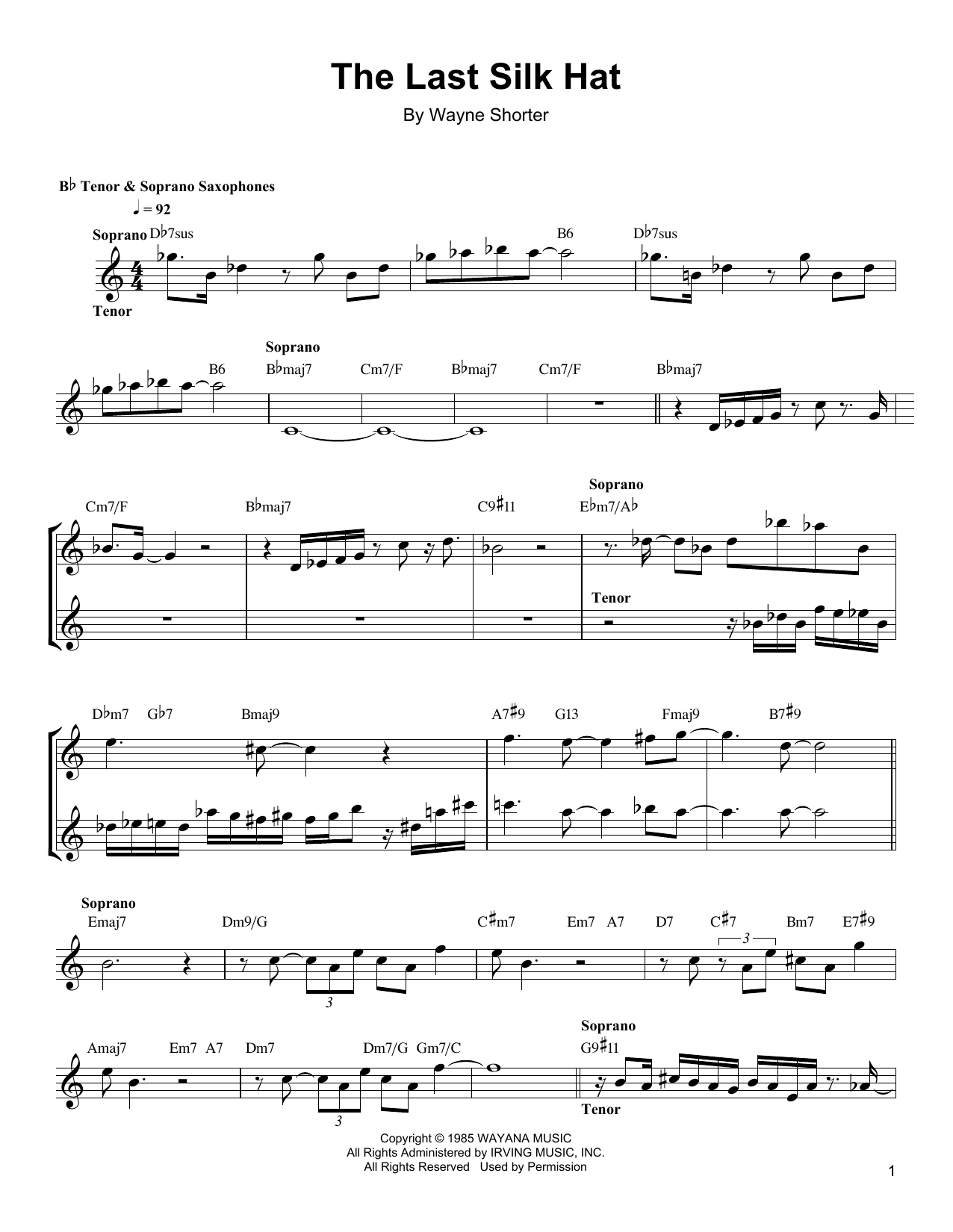 Wayne Shorter The Last Silk Hat Sheet Music