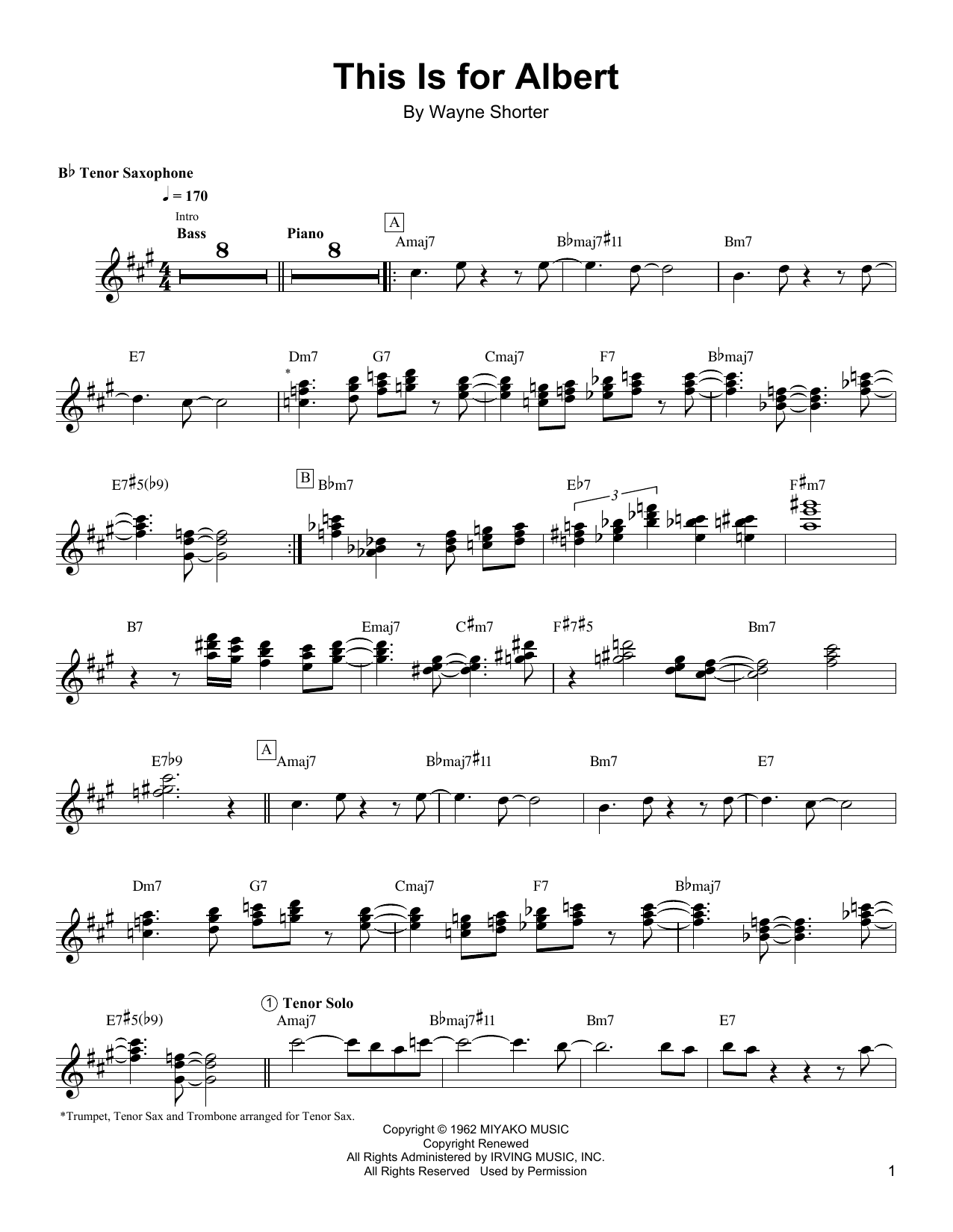 Wayne Shorter This Is For Albert Sheet Music