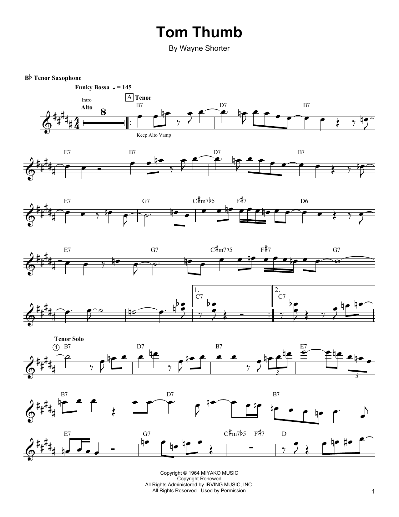 Wayne Shorter Tom Thumb Sheet Music