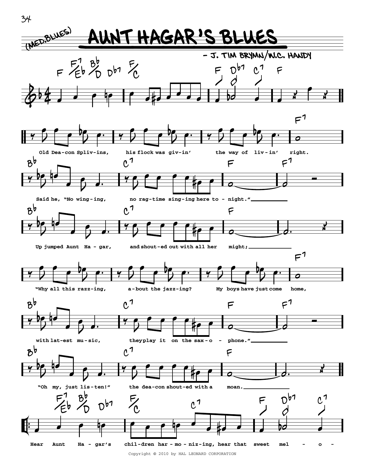 W.C. Handy Aunt Hagar's Blues (arr. Robert Rawlins) Sheet Music