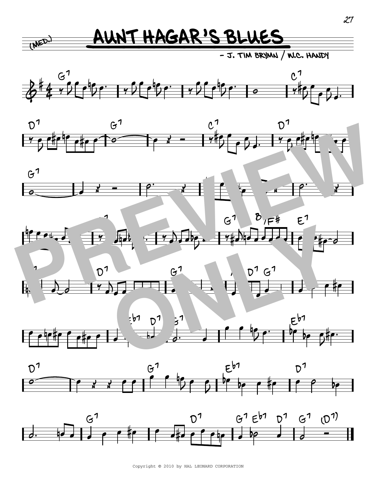 W.C. Handy Aunt Hagar's Blues Sheet Music