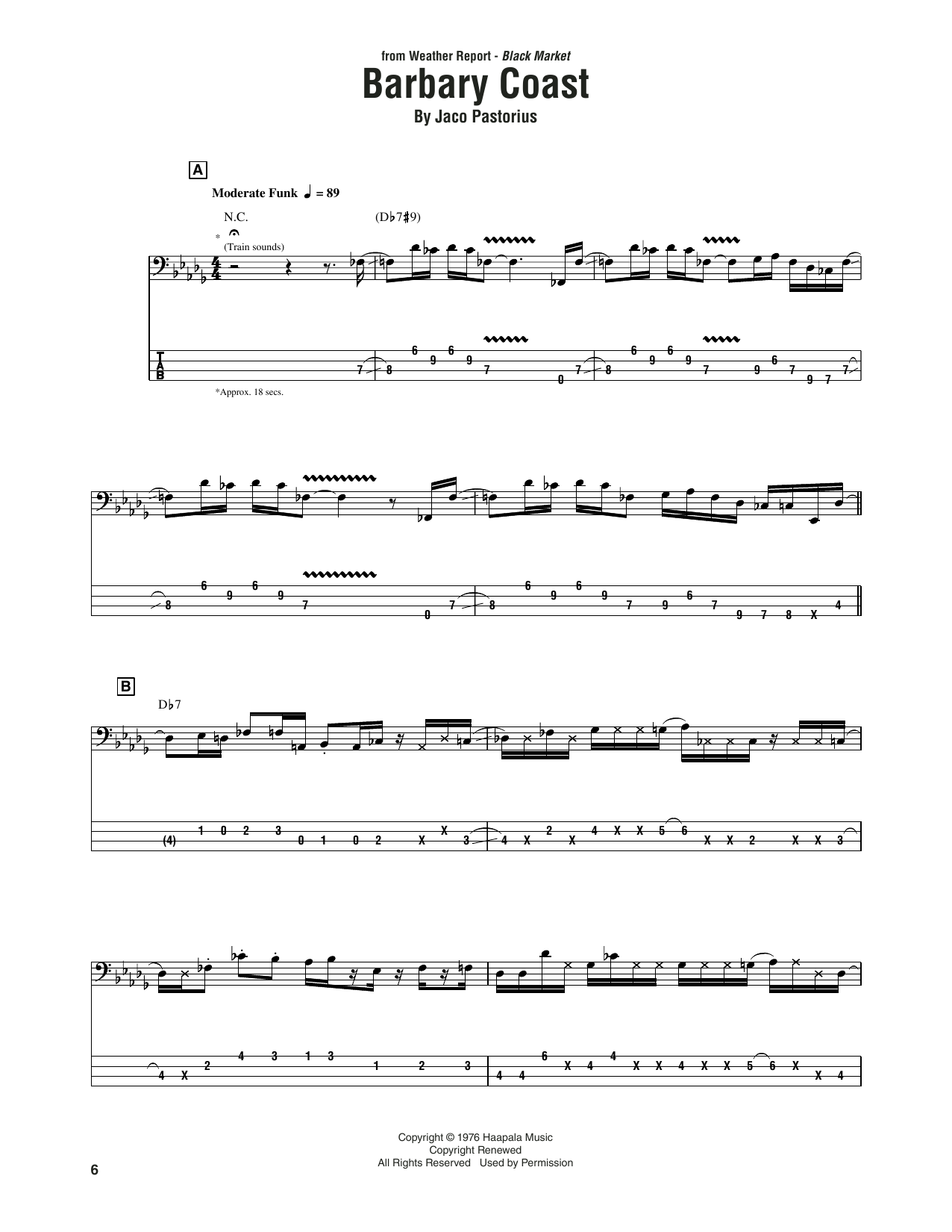 Weather Report Barbary Coast Sheet Music