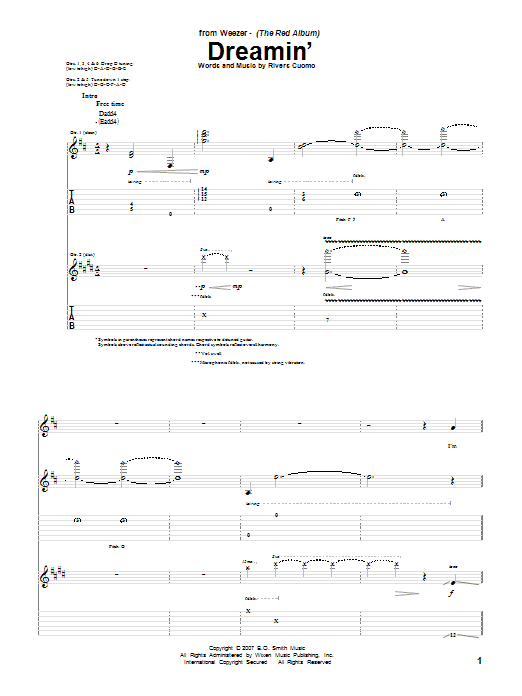 Weezer Dreamin' Sheet Music