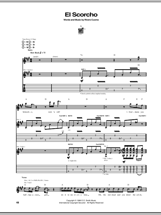 Weezer El Scorcho Sheet Music