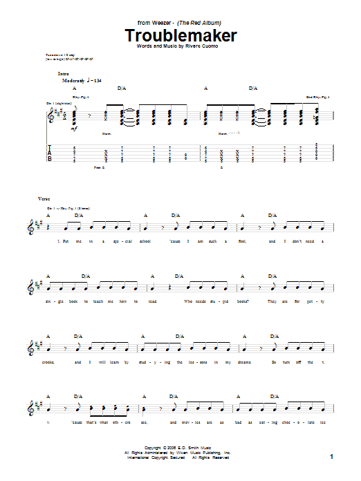 Weezer Troublemaker Sheet Music